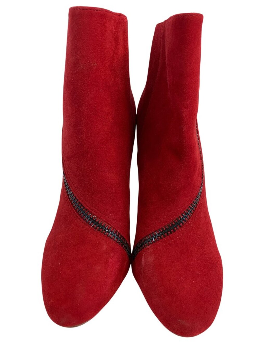 Diane Von Furstenberg Red Suede Cady High Heel Booties 7M Curve Zipper EUC $350 - Picture 6 of 11
